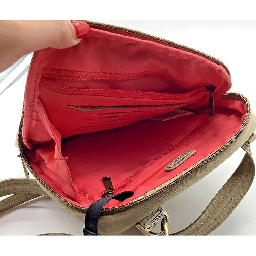 Travelon Nylon Purse Crossbody Anti-Theft Bag Khaki Pocket Adjustable Secure
